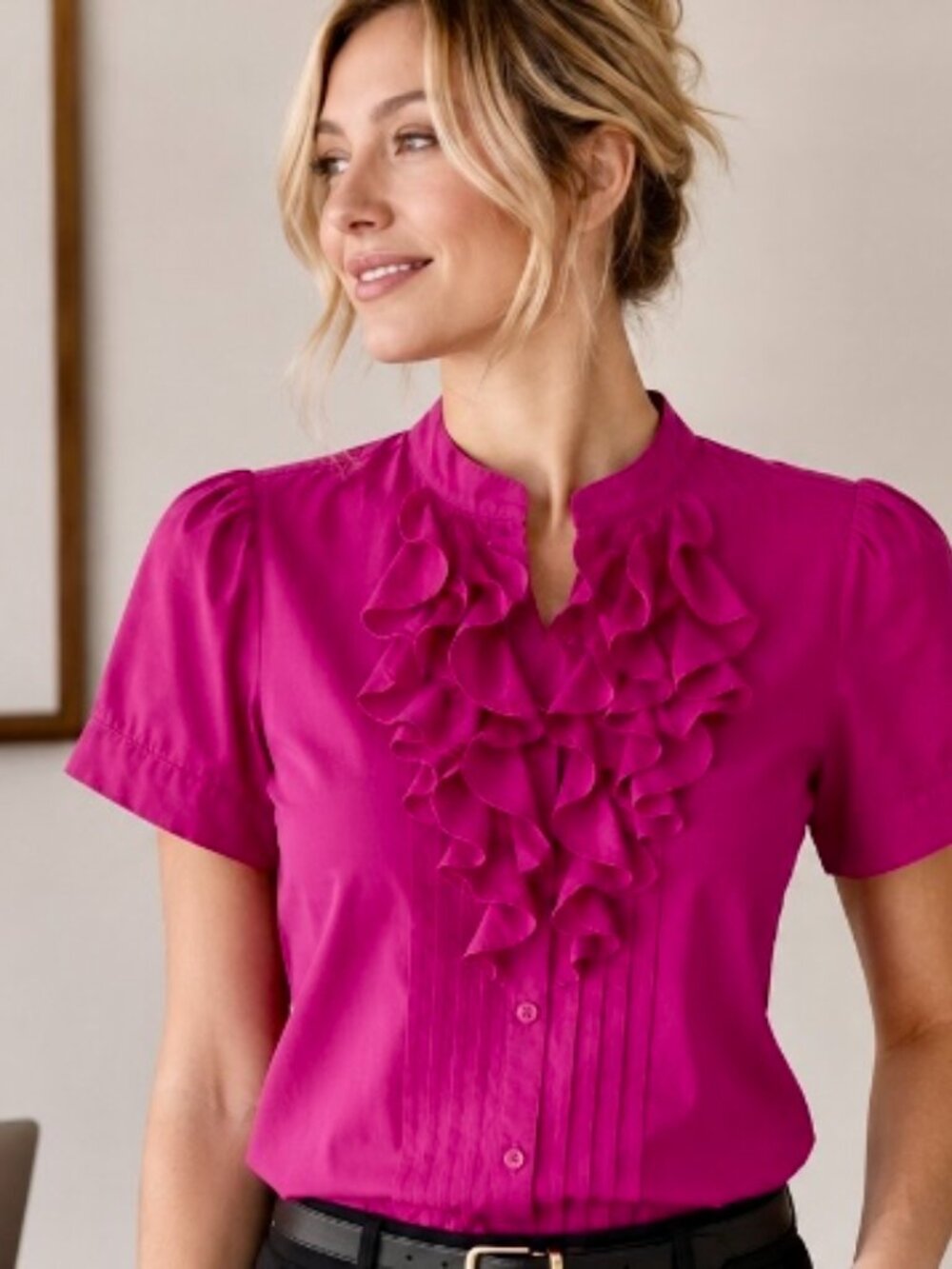 The Limited Essential women's button down short sleeve fuchsia XS business casu